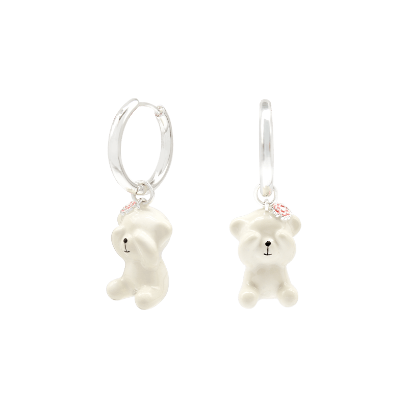 Sahi Gold Enameled Camellia Bear Drop Earrings