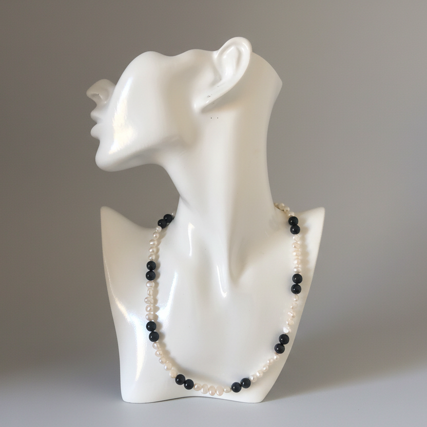 Freshwater Pearls and Onyx Beaded Necklace