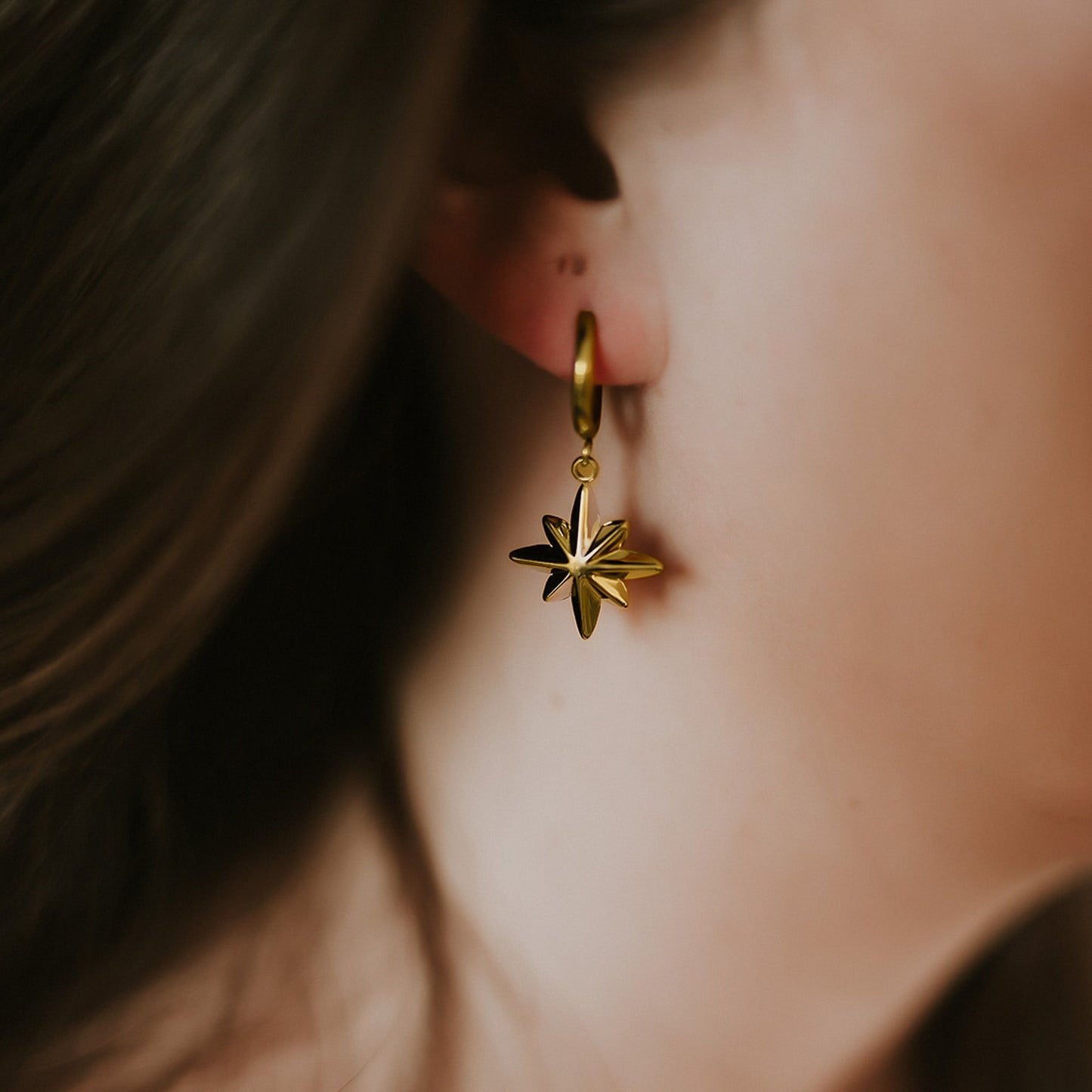 Gold Celeste North Star Hoop Earrings