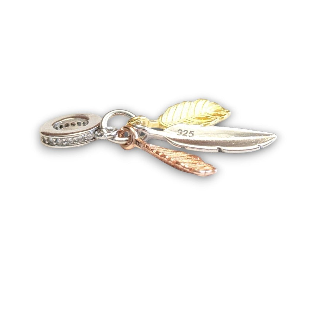 Three Tone Feathers Dangle Charm