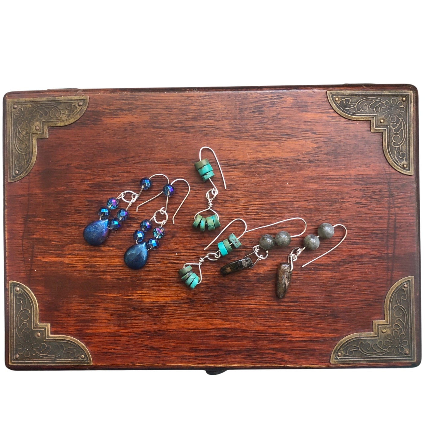 Labradorite and Blue Tiger Eye 925 Silver Dangle Earrings