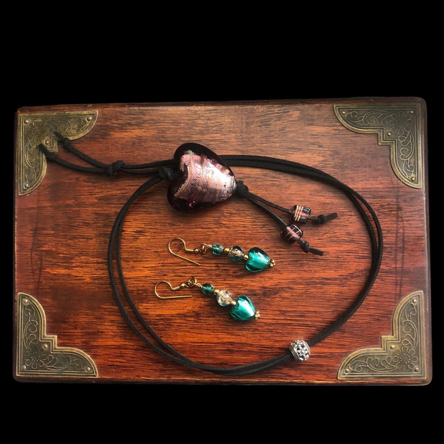 Purple Glass Heart Pendant Necklace