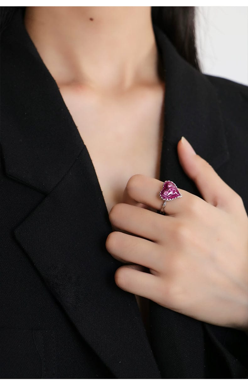 Sahi Love Heart Enamel Adjustable Ring