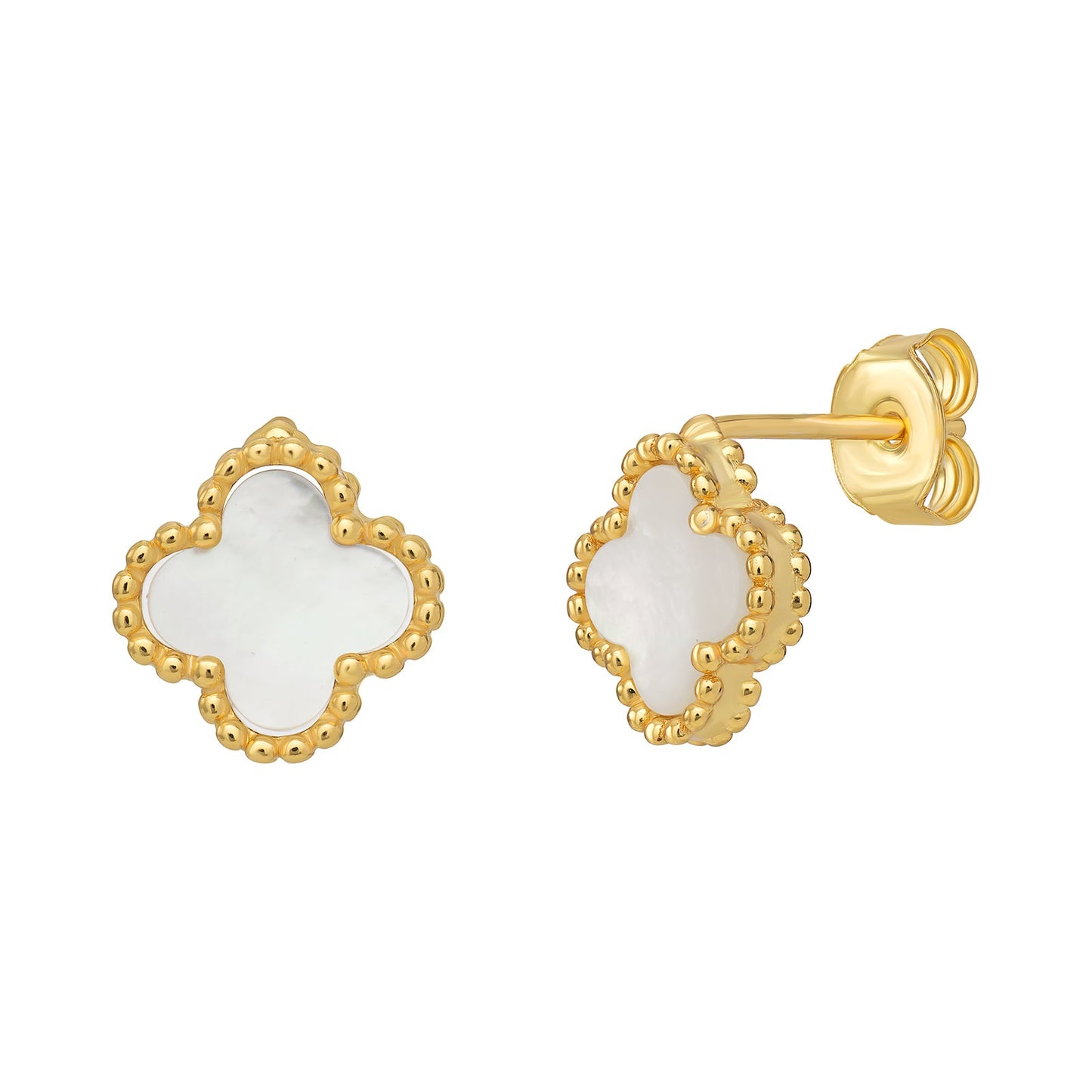 Mother Of Pearl Clover Stud Earrings