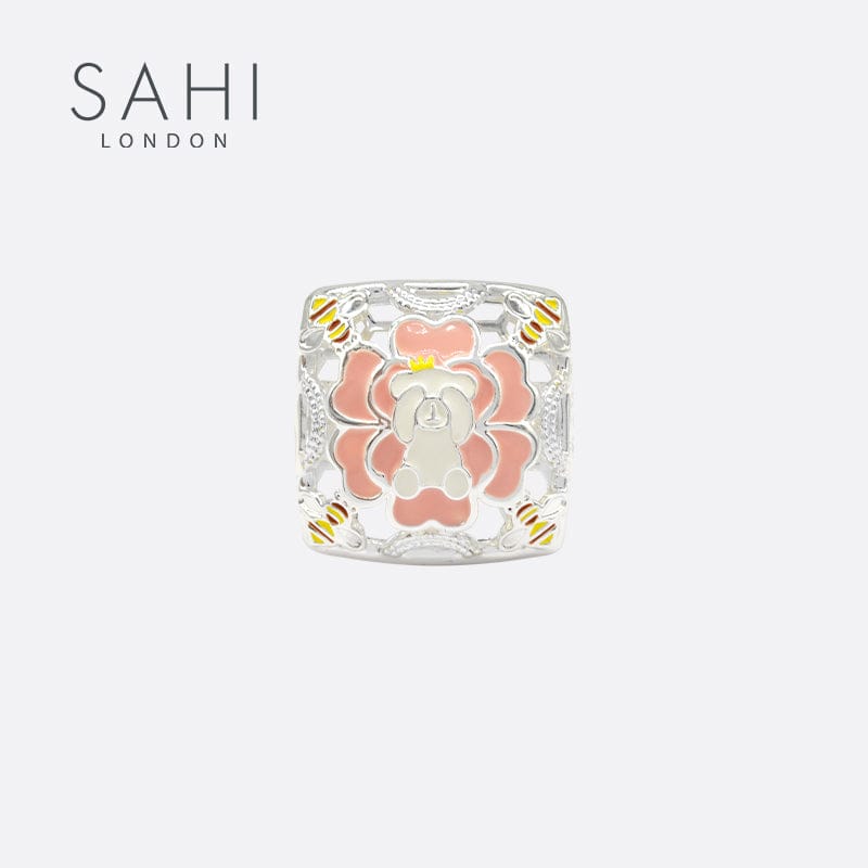 Sahi Gold Enameled Square Camellia Bear Ring