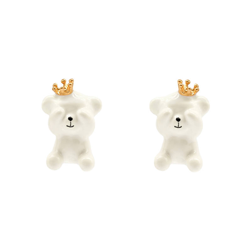 Sahi Gold Enameled Camellia Bear Stud Earrings