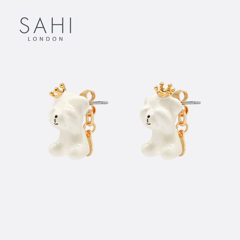 Sahi Gold Enameled Camellia Bear Stud Earrings