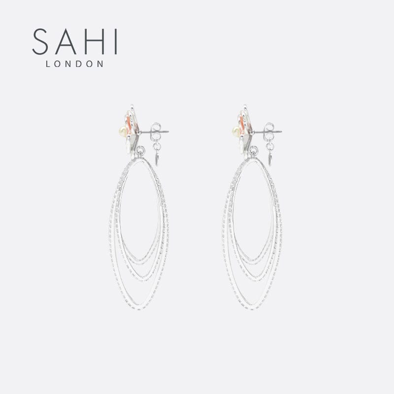 Sahi Gold Enameled Camellia Bear Dangling Earrings
