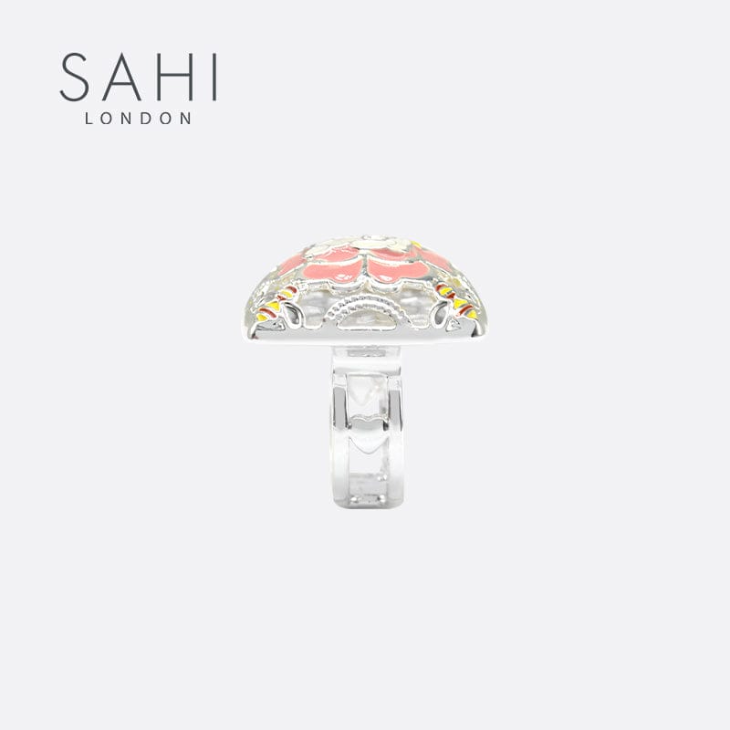 Sahi Gold Enameled Square Camellia Bear Ring