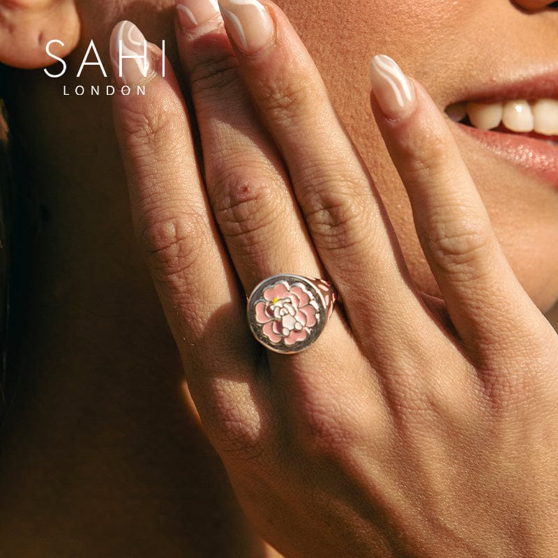 Sahi Gold Enameled Camellia Bear Ring