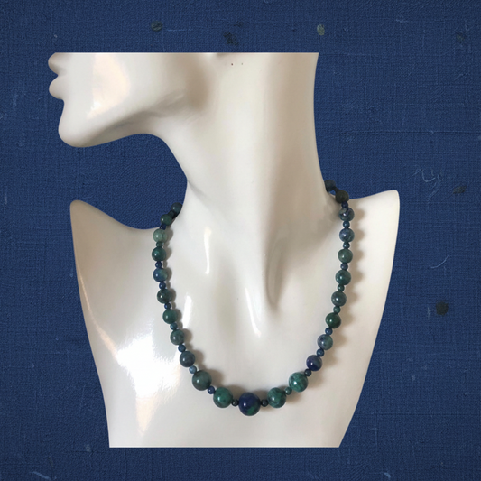 Green and Blue Lapis Lazuli Beaded Choker Necklace