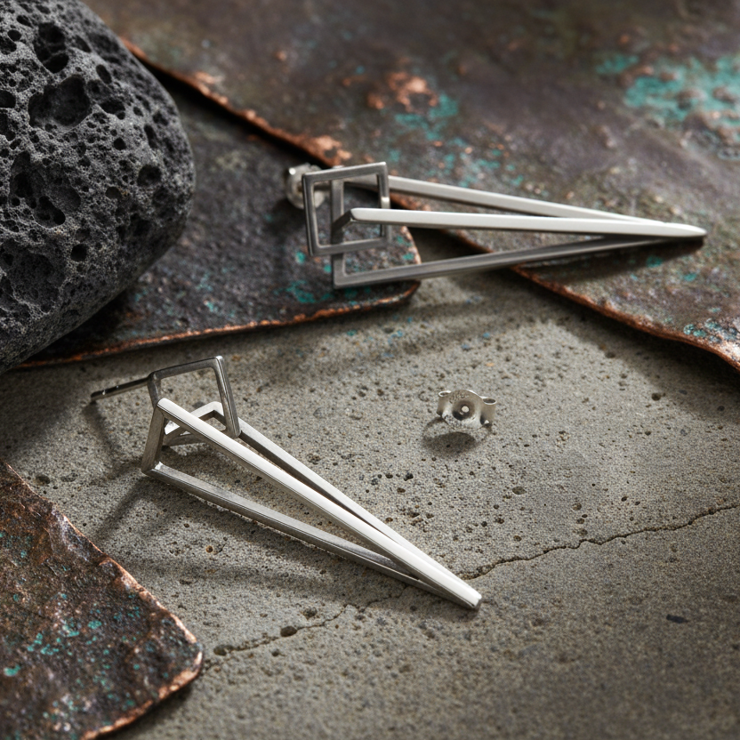 925 Silver Pyramid Stud Earrings