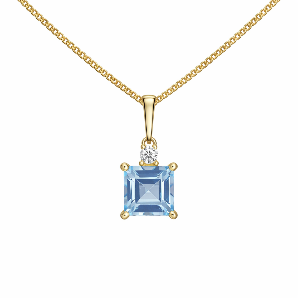 Blue Topaz Princess Pendant Necklace