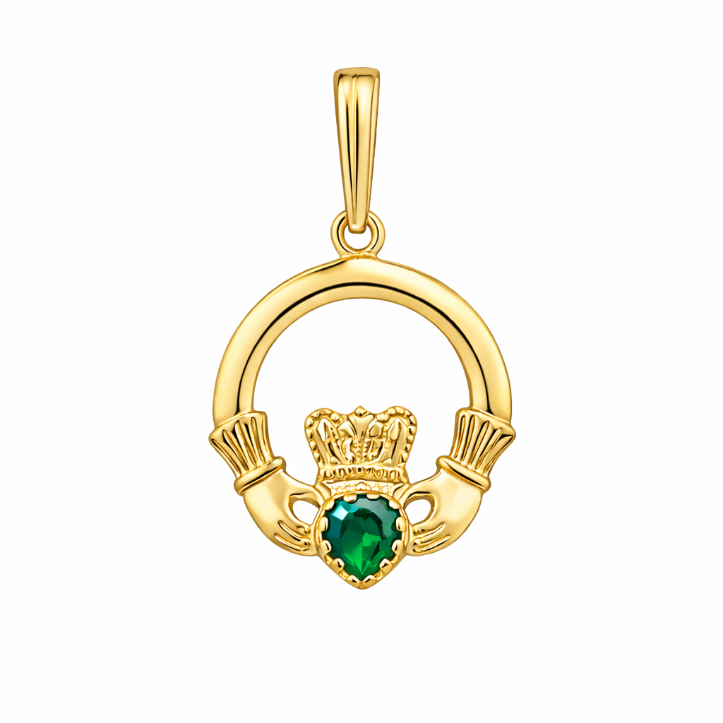 Emerald Cubic Zirconia Claddagh Pendant Necklace