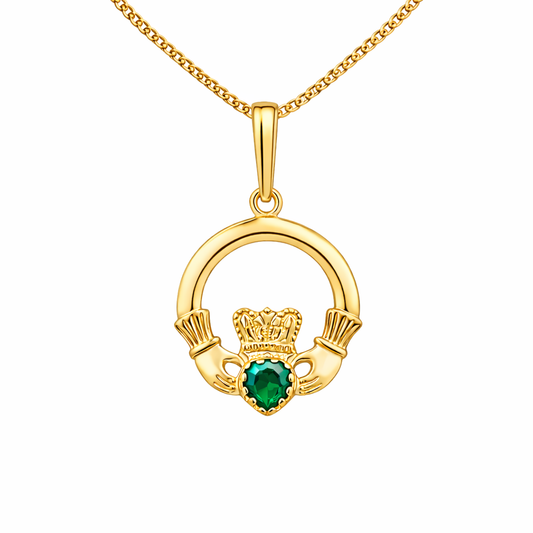 Emerald Cubic Zirconia Claddagh Pendant Necklace