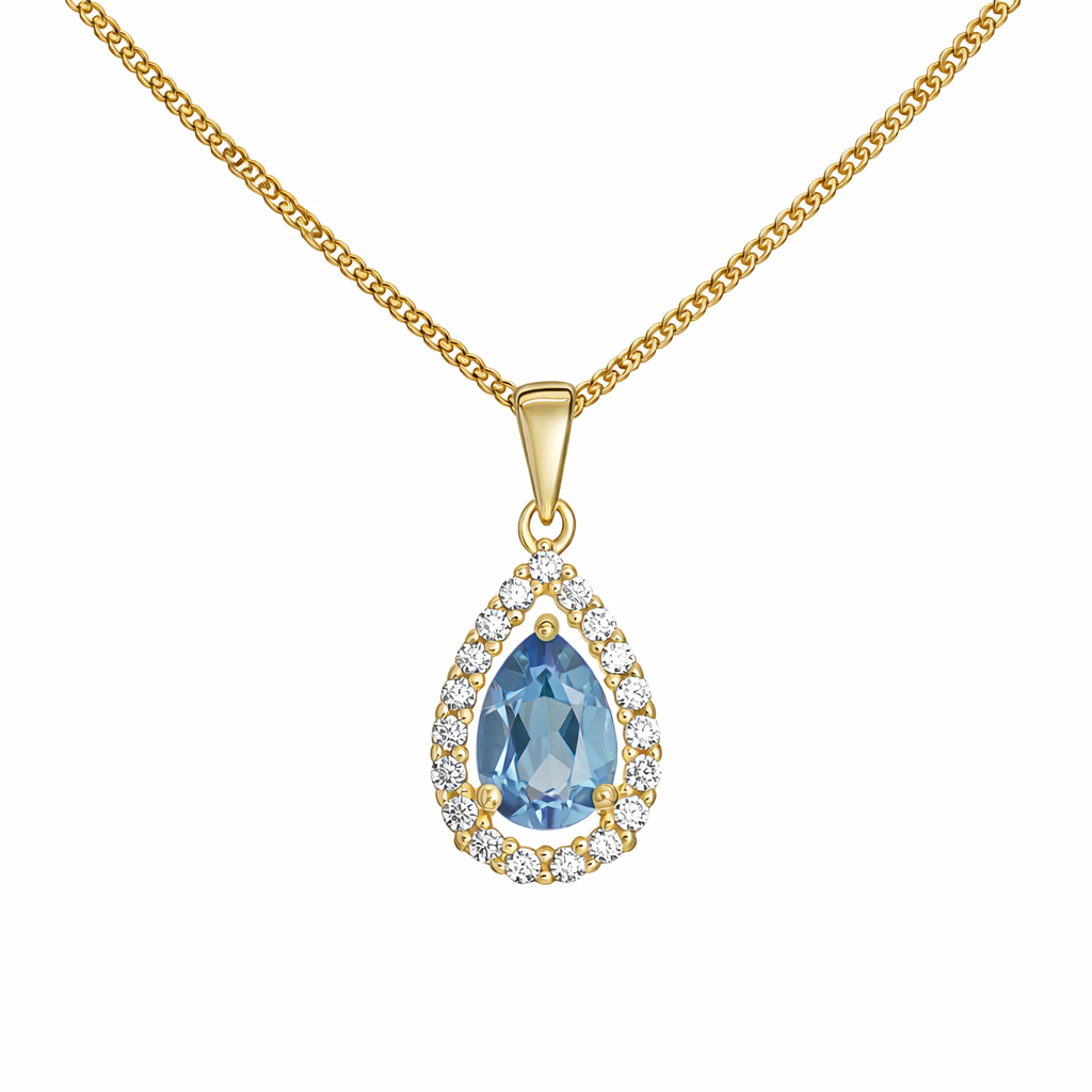 Blue Topaz Teardrop Pendant Necklace