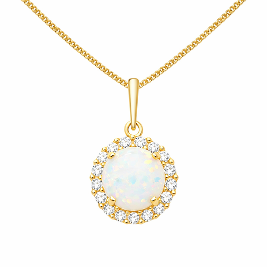 Opal Halo Pendant Necklace