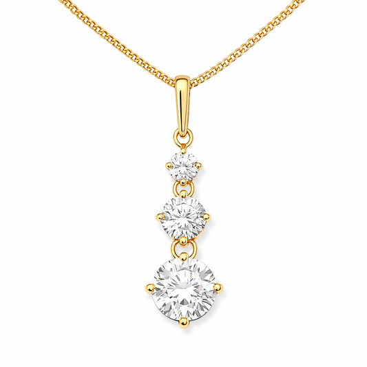 Triple Cubic Zirconia Drop Pendant Necklace