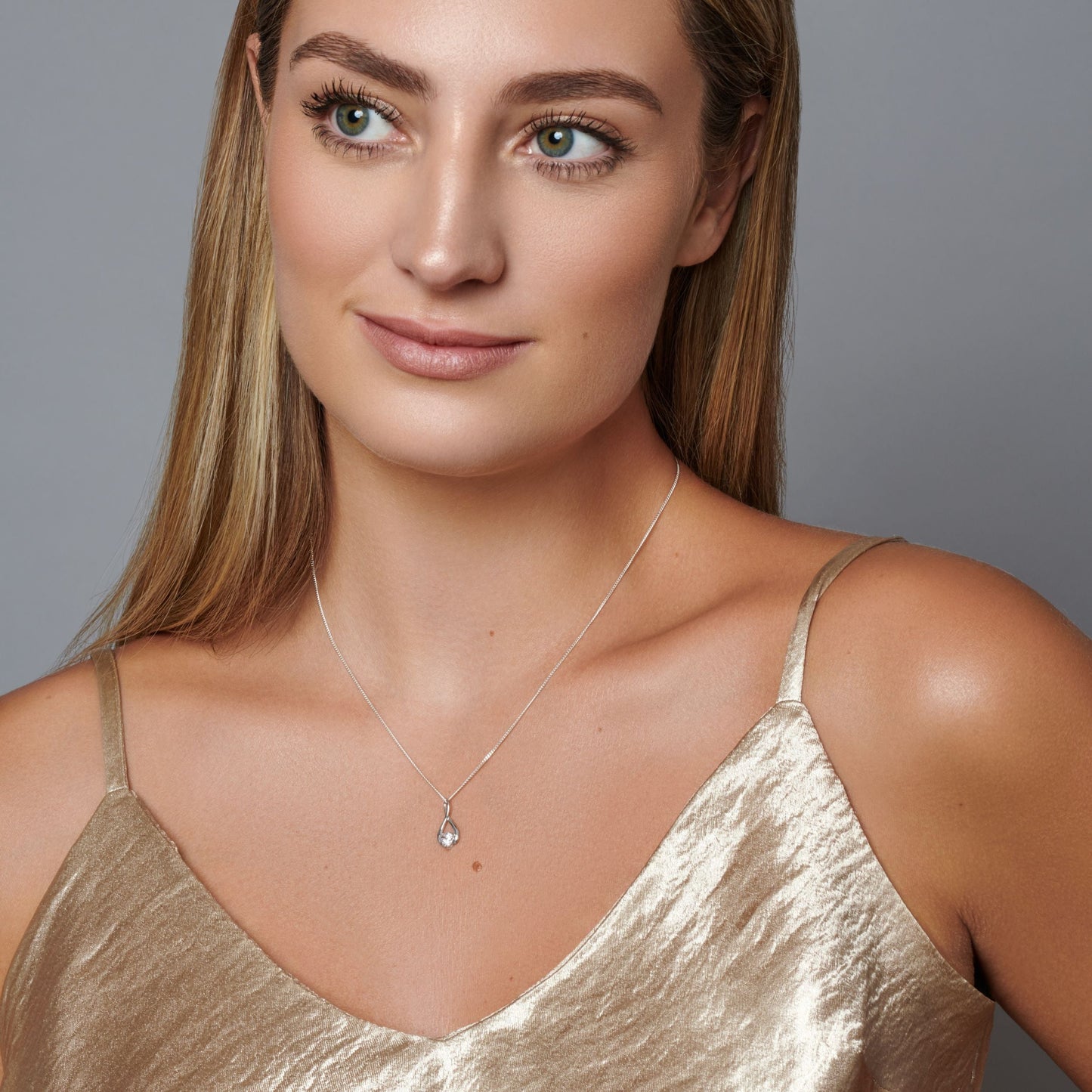 9ct White Gold Infinity CZ Heart Drop Pendant Necklace