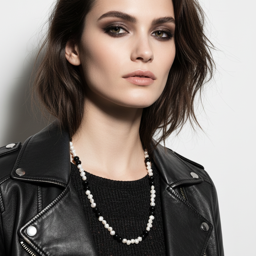 Freshwater Pearls and Onyx Beaded Necklace