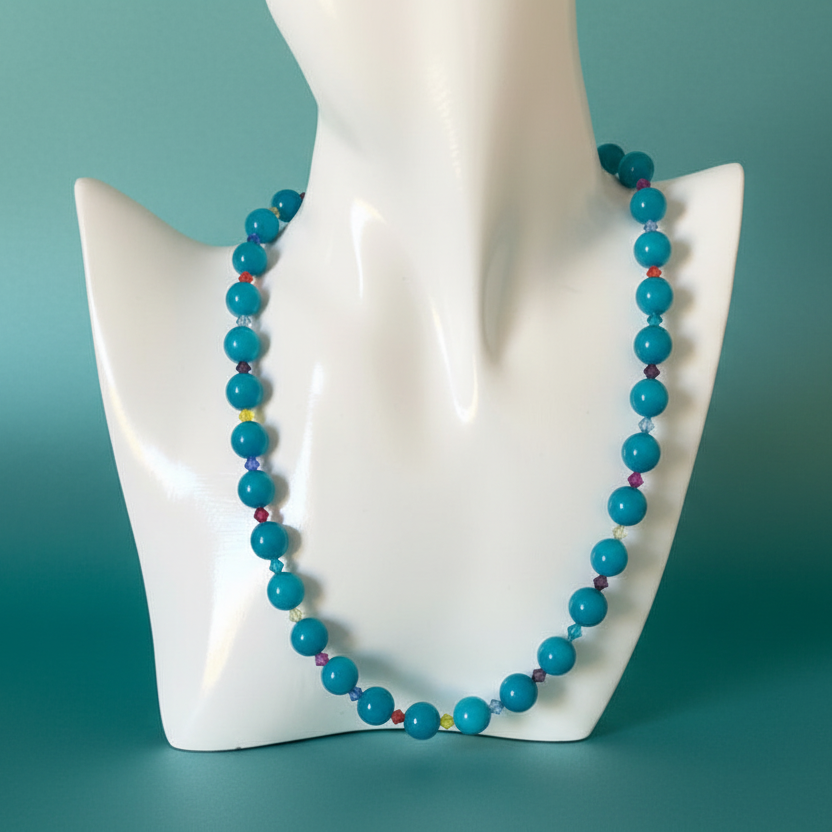 Blue Quartz and Swarovski Crystals Beaded Necklace