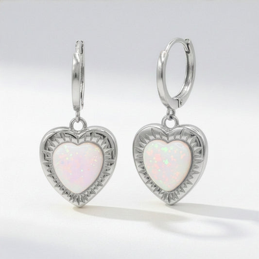Adore Opal Heart Huggies | 925 Sterling Silver