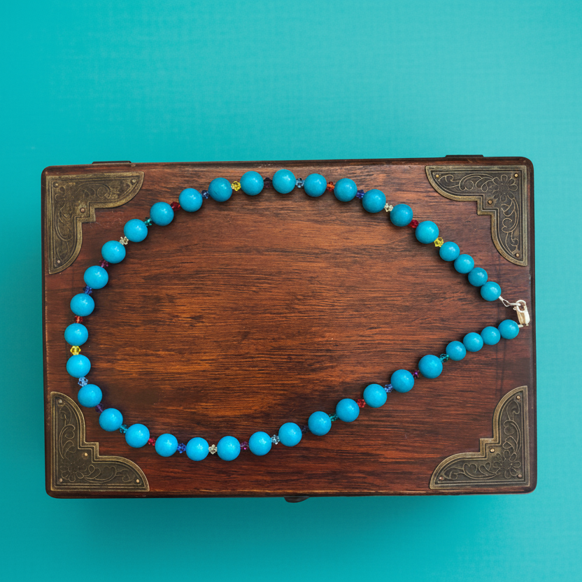 Blue Quartz and Swarovski Crystals Beaded Necklace