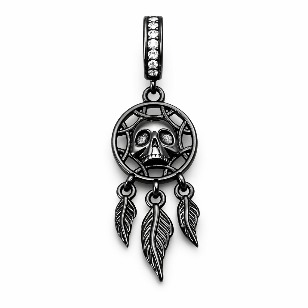 Black Skull Dream Catcher Charm