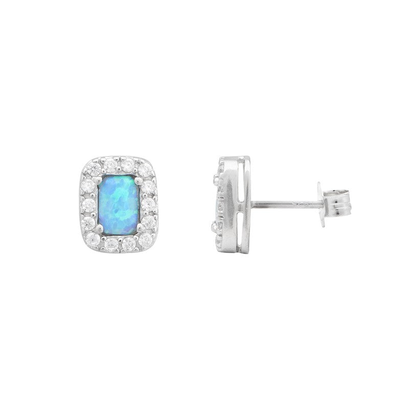 Blue Opal Halo Stud Earrings
