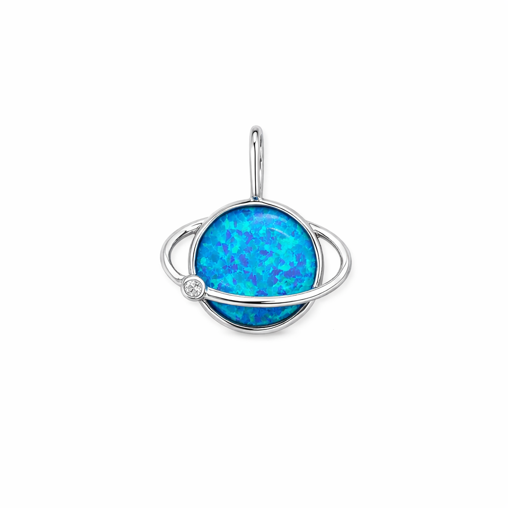 Blue Opal Saturn Pendant Necklace