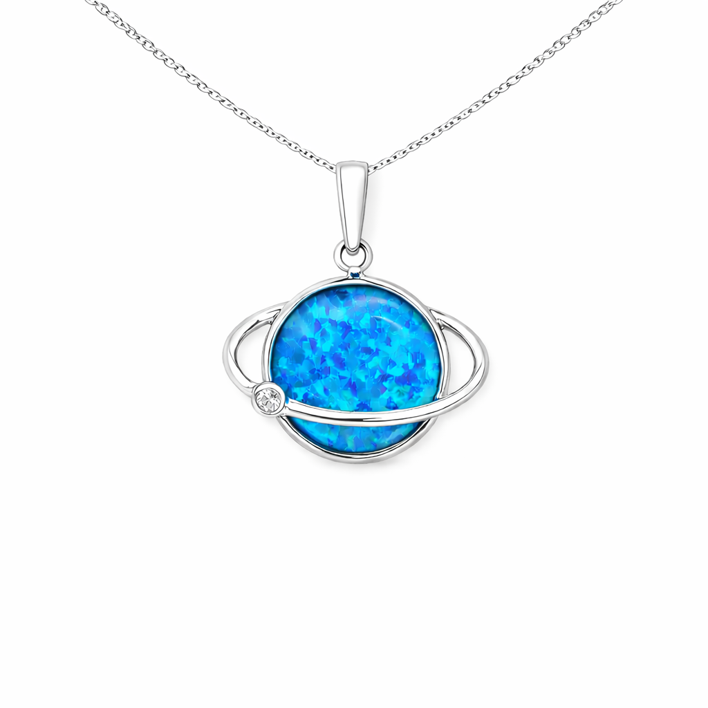 Blue Opal Saturn Pendant Necklace