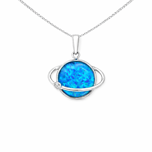 Blue Opal Saturn Pendant Necklace