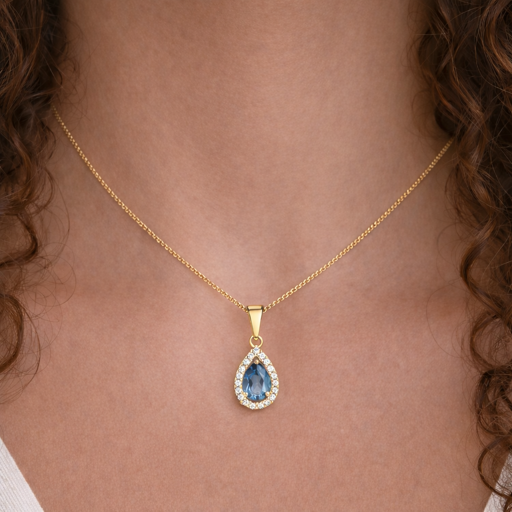 Blue Topaz Teardrop Pendant Necklace