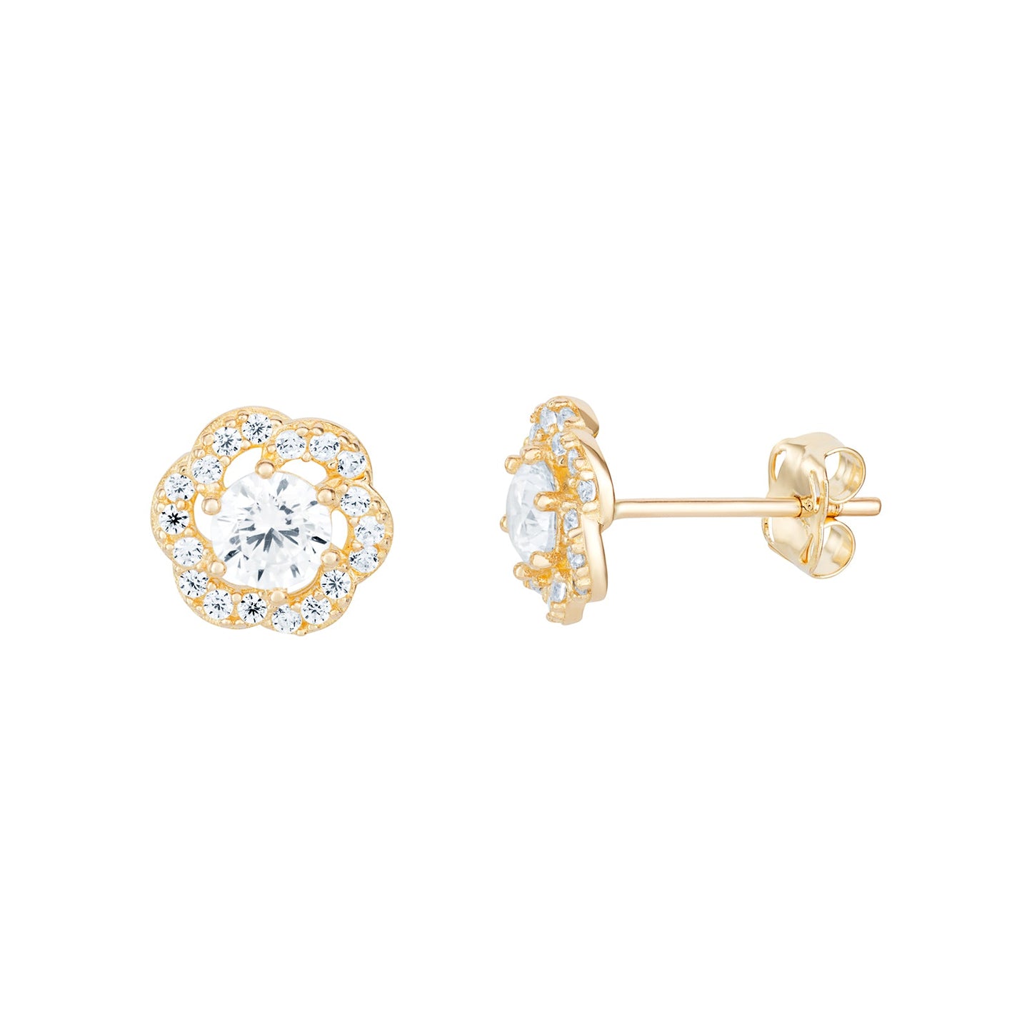 Cubic Zirconia Hexagon Stud Earrings