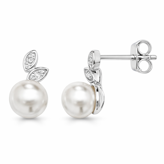 Cubic Zirconia Leaf and Pearl Studs