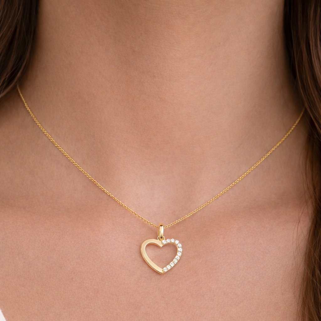 Cubic Zirconia Open Heart Pendant Necklace