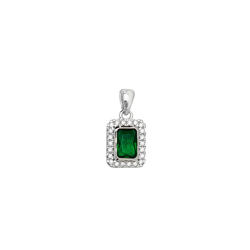 Emerald Rectangle Halo Pendant Necklace