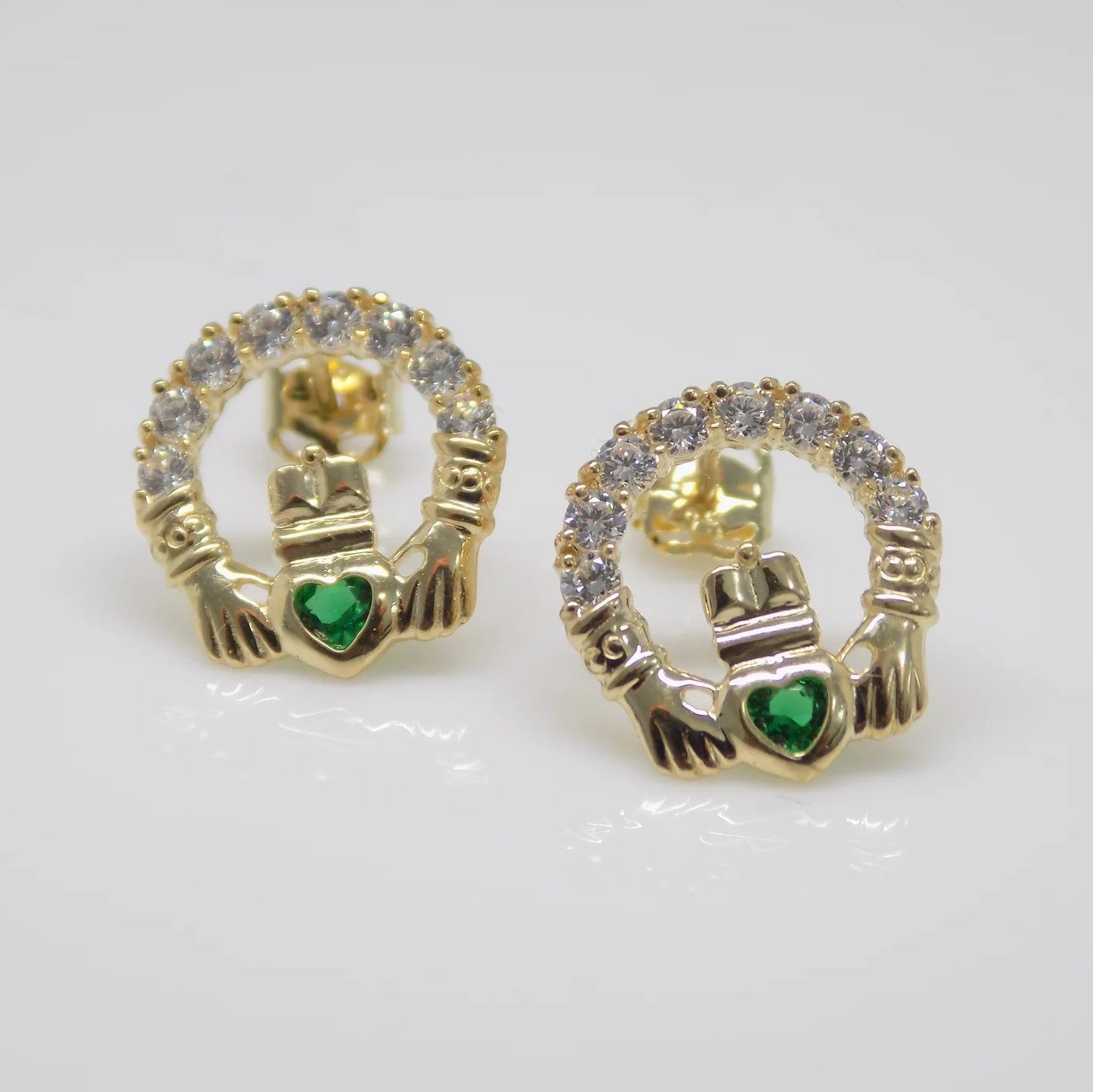 Emerald Cubic Zirconia Claddagh Earrings