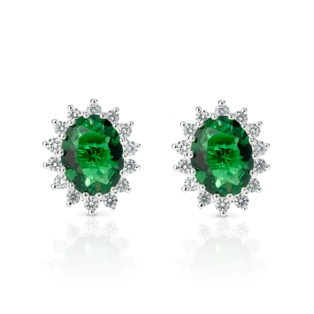 Emerald Cubic Zirconia Flower Earrings