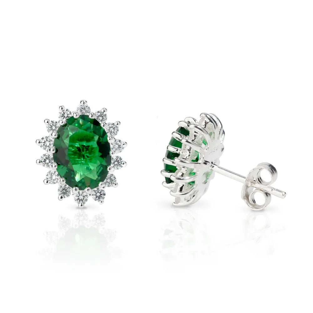 Emerald Cubic Zirconia Flower Earrings