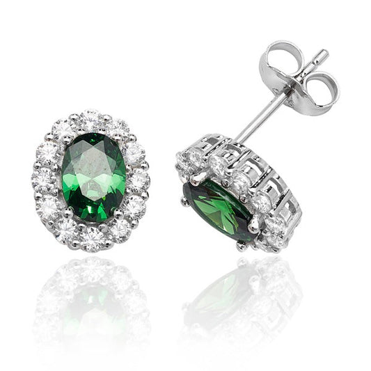 Emerald Oval Halo Earrings