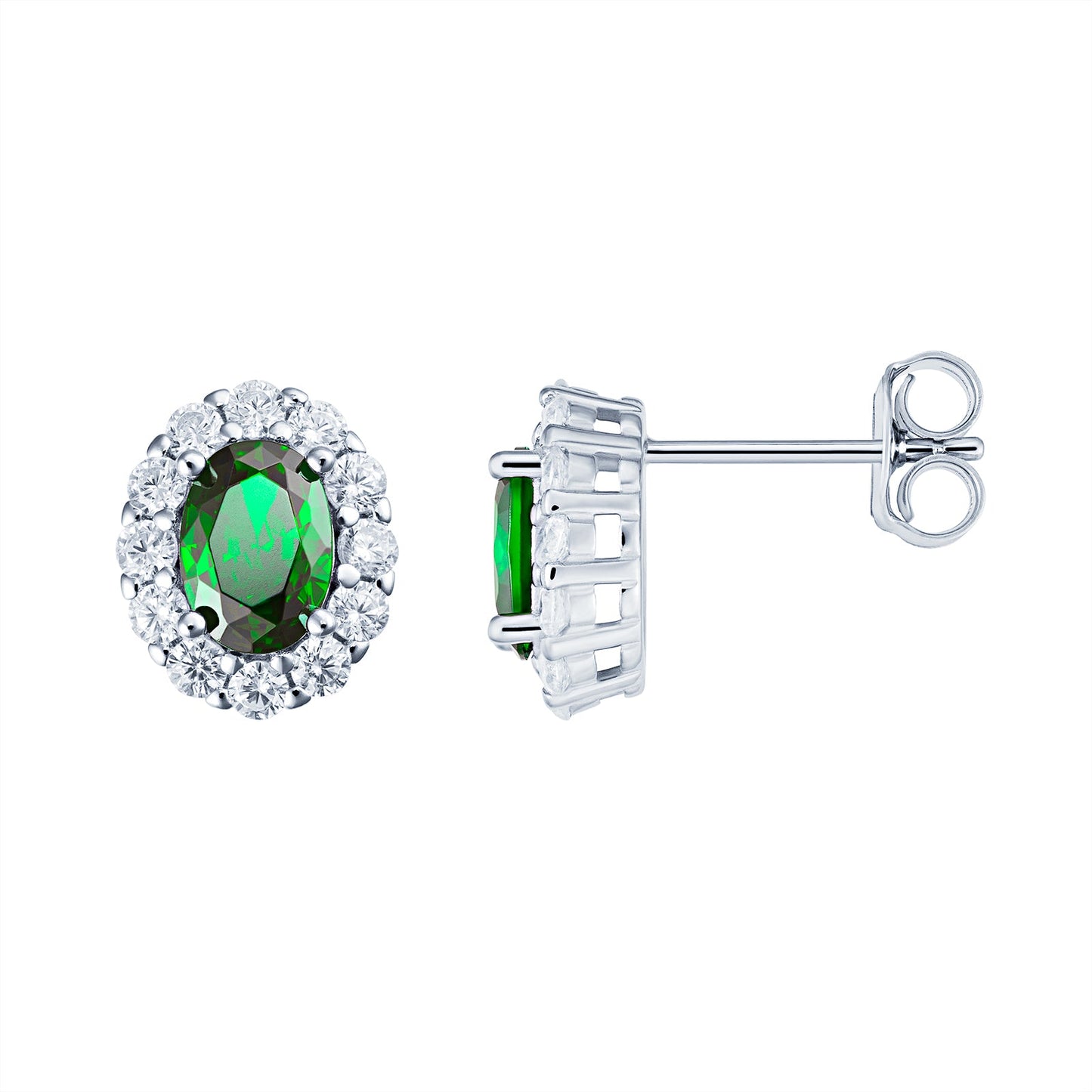 Emerald Oval Halo Earrings