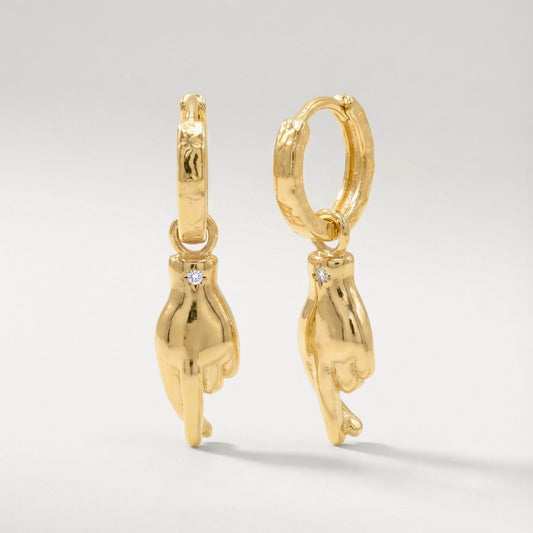Faye Fingers Crossed Huggies | 18k Gold Plated
