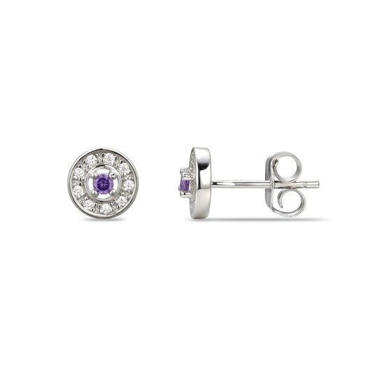February Cubic Zirconia Birthstone Stud Earrings