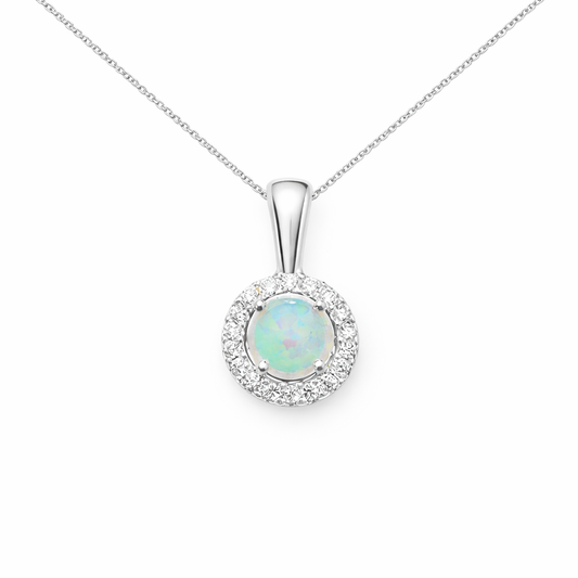 Opal and Cubic Zirconia Halo Necklace
