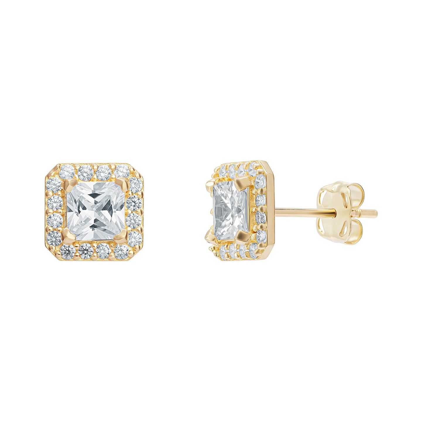 Halo Princess Cut Stud Earrings