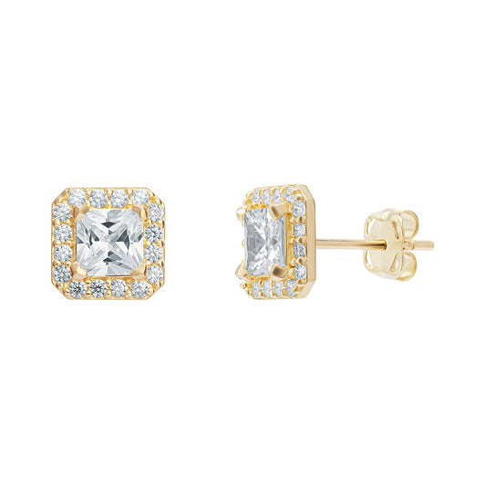 Halo Princess Cut Stud Earrings