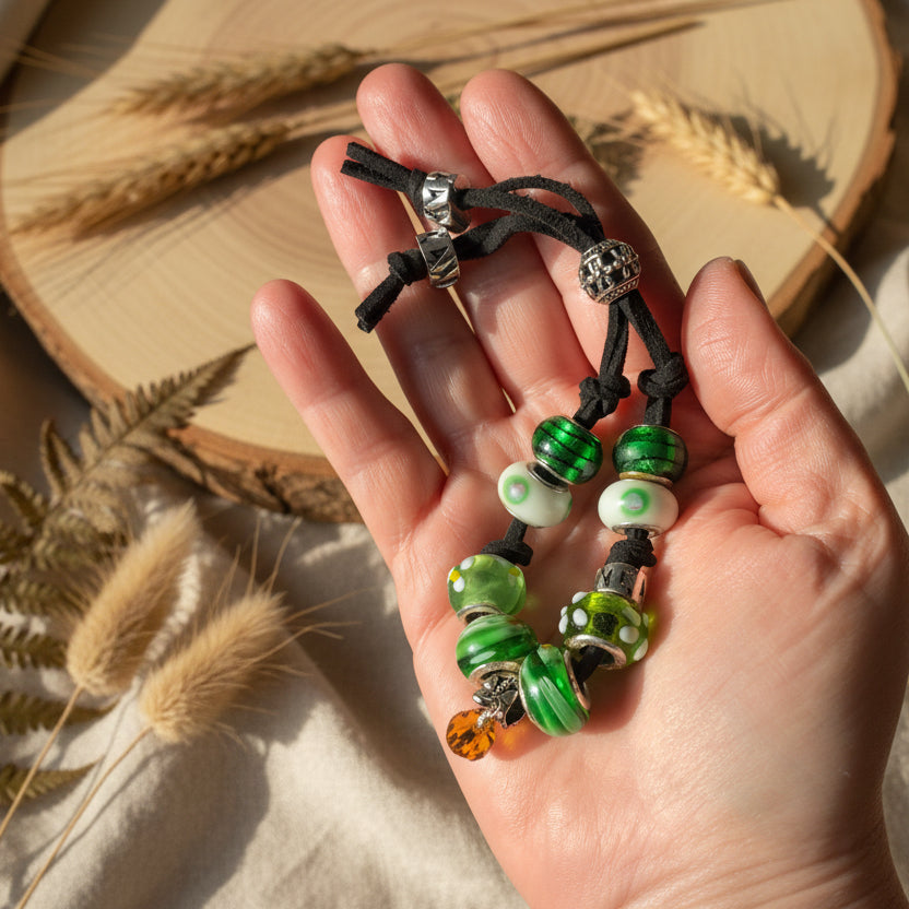 Green Glass Charm Bracelet