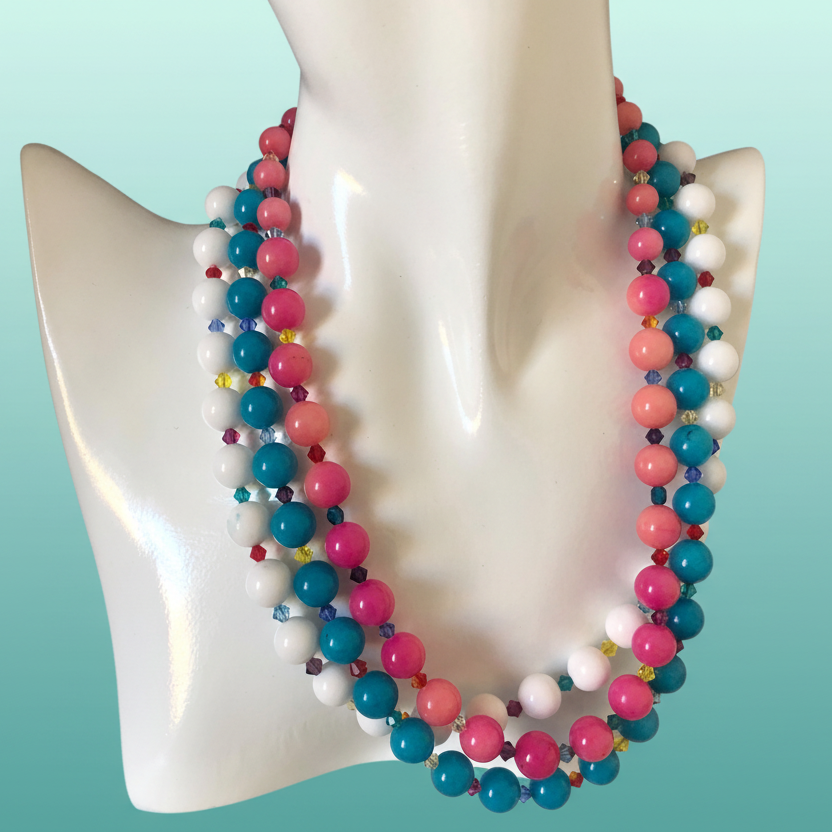 Blue Quartz and Swarovski Crystals Beaded Necklace