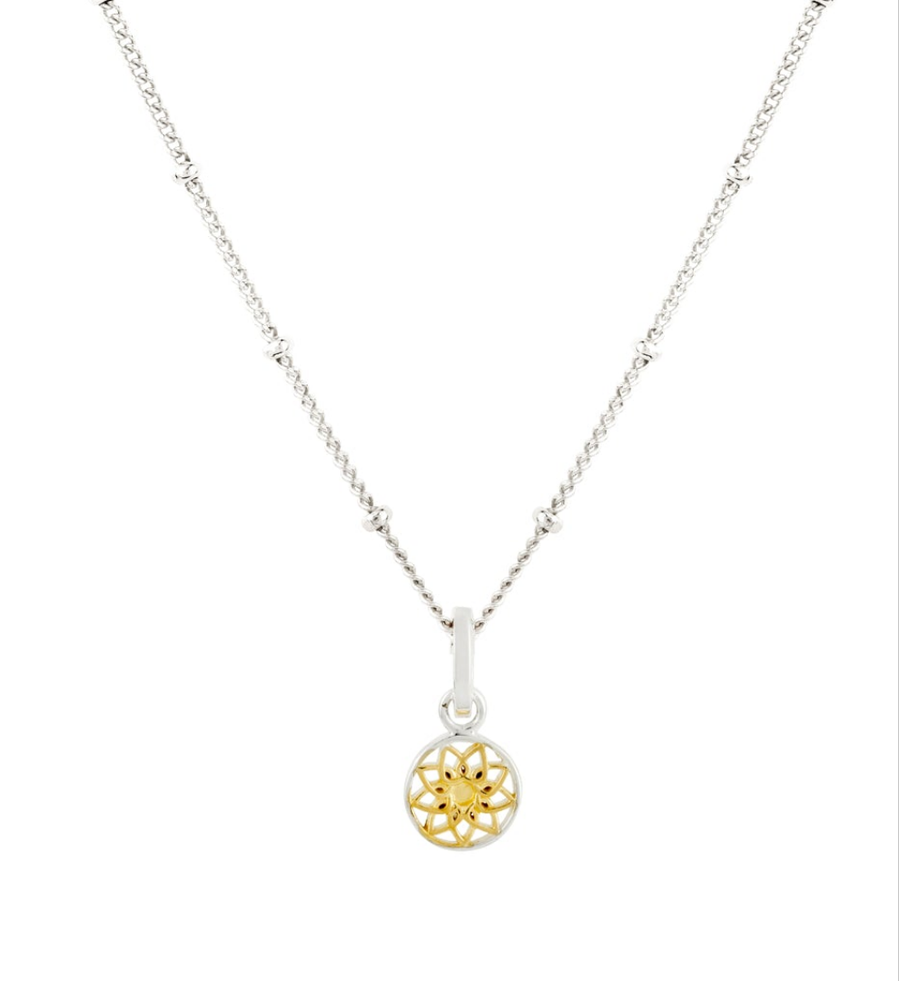 Floral Mandala Two-Tone Silver Gold Necklace